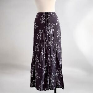 Vintage Clio Purple Watercolor Floral Midi Maxi Skirt Medium Button Down